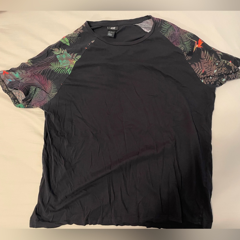 H&M Black Top with Colorful Floral Sleeves